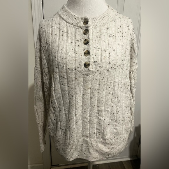 Madewell Donegal Bowden Henley Wool Blend Sweater Coziest Yarn Womens Sz Large - Picture 2 of 14